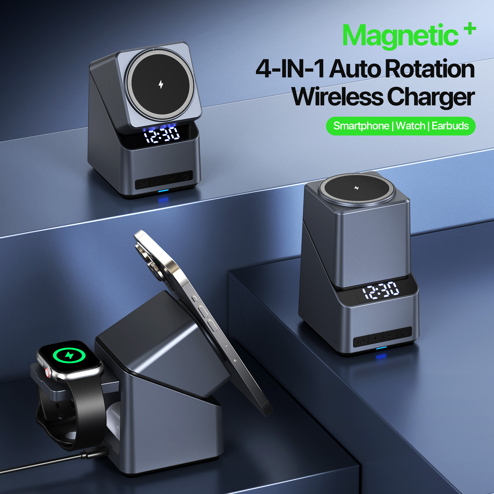 Magnetic 4 in 1 Auto Rotation  - Wireless Charger Watch avis et prix